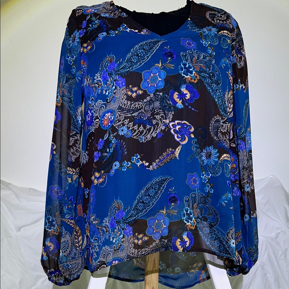 Chic Blue Floral Women's Blouse